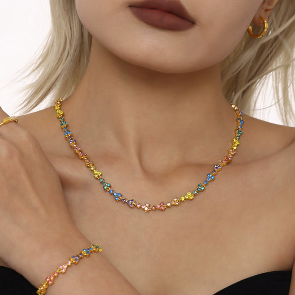 Handmade 316L Stainless Steel Inlaid Zircon Light Luxury Clavicle Necklace And Bracelet Set With Electroplating