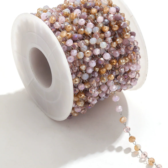 Handmade Stainless Steel Mixed Color Beaded Crystal Chain Clip Jewelry With Vacuum Gold Plating