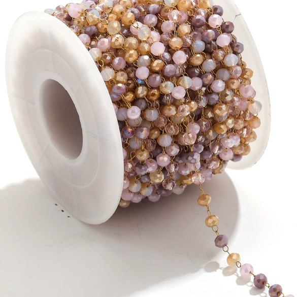 Handmade Stainless Steel Mixed Color Beaded Crystal Chain Clip Jewelry With Vacuum Gold Plating