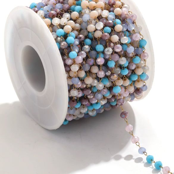 Handmade Stainless Steel Mixed Color Beaded Crystal Chain Clip Jewelry With Vacuum Gold Plating