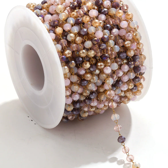 Handmade Stainless Steel Mixed Color Beaded Crystal Chain Clip Jewelry With Vacuum Gold Plating