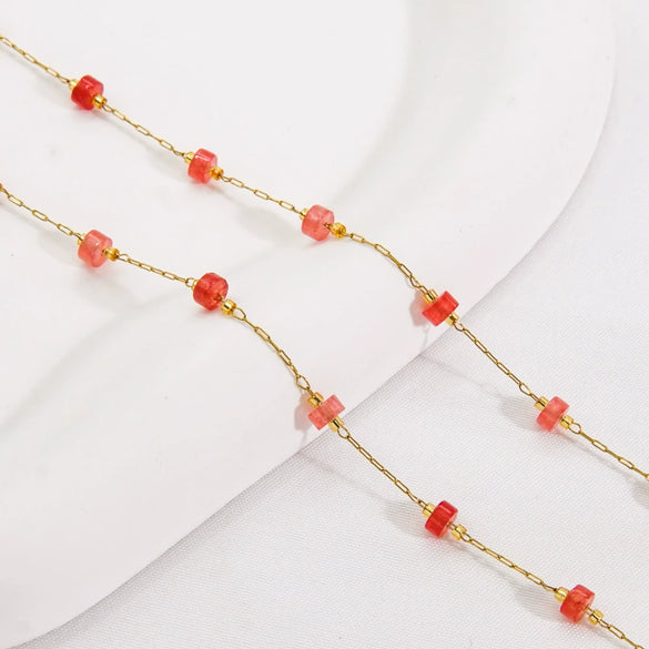 Handmade Stainless Steel Natural Stone Chain Necklace Bracelet With Vacuum In Furnace Electroplating