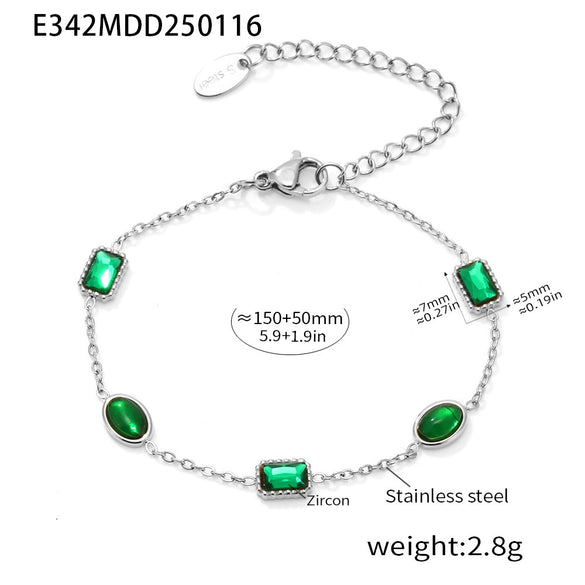 Handmade Stainless Steel Necklace And Bracelet Set With Inlaid Emerald Zircon Light Luxury Style Electroplated For Women