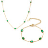 Handmade Stainless Steel Necklace And Bracelet Set With Inlaid Emerald Zircon Light Luxury Style Electroplated For Women