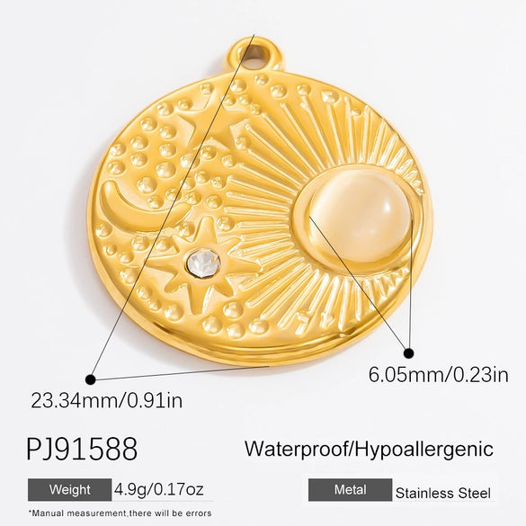 Handmade Stainless Steel Sun Moon Pendant Necklace Accessories With Totem Pattern And Electroplating Design Personality Minimalist Style