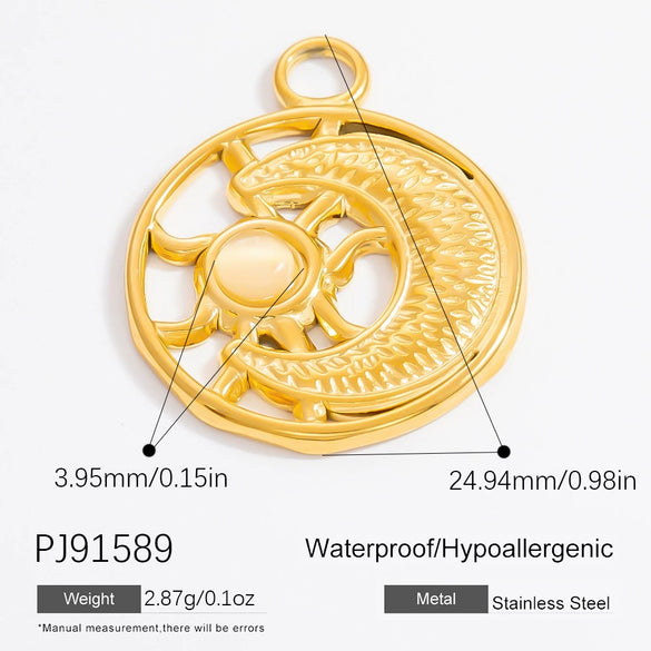 Handmade Stainless Steel Sun Moon Pendant Necklace Accessories With Totem Pattern And Electroplating Design Personality Minimalist Style