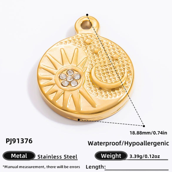 Handmade Stainless Steel Sun Moon Pendant Necklace Accessories With Totem Pattern And Electroplating Design Personality Minimalist Style