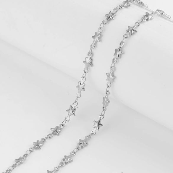 Handmade Stainless Steel Vacuum Chain With Golden Heart Cross Frame And Five Pointed Star For Diy Necklace Accessories Electroplated