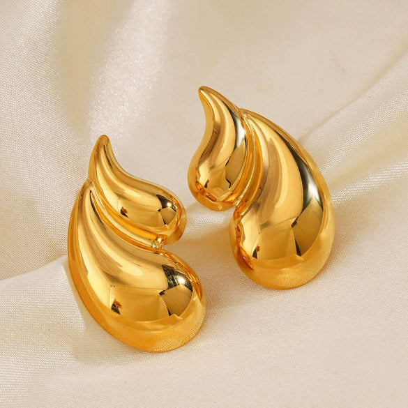 Handmade Stainless Steel Water Drop Shape Hiphop Women's Earrings 18K Goldplated