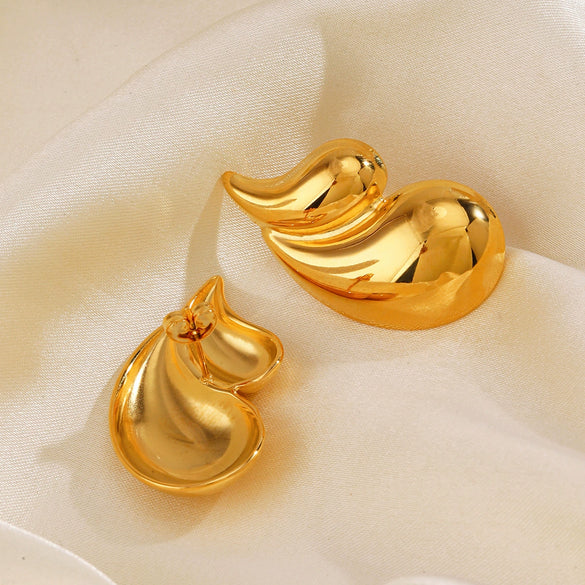 Handmade Stainless Steel Water Drop Shape Hiphop Women's Earrings 18K Goldplated