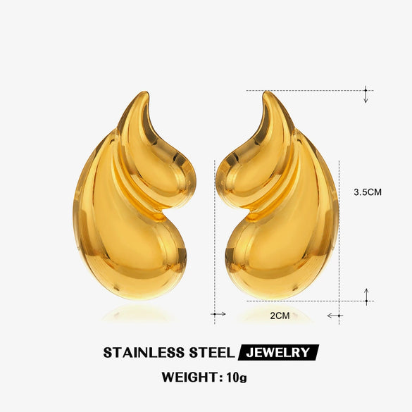 Handmade Stainless Steel Water Drop Shape Hiphop Women's Earrings 18K Goldplated