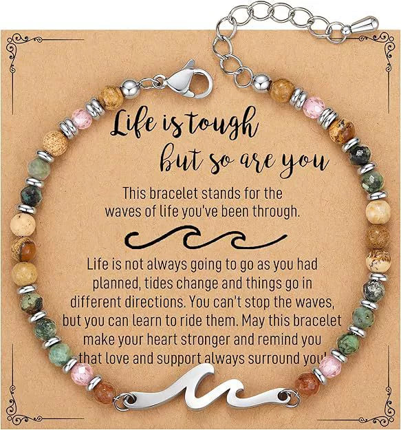 Handmade Stainless Steel Wave Beaded Turquoise Bracelet Geometric Ethnic Style Women's Bracelet