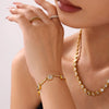 Handmade Stainless Steel Zircon Round Star Geometric Elegant Women's Bracelet 18K Gold Plated