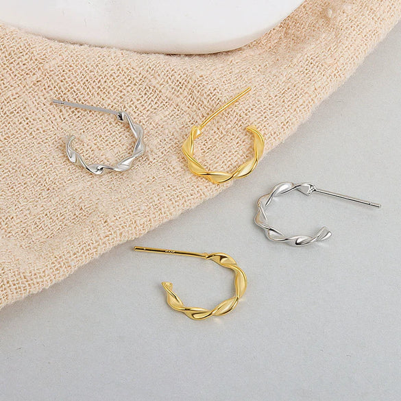 Handmade 925 Sterling Silver Geometric Twist Earrings For Women Minimalist Student Fashion Jewelry
