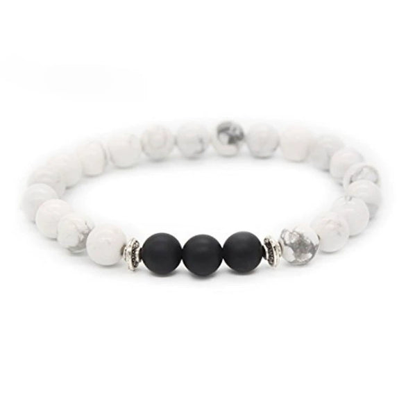 Handmade Stone Beaded Couple Bracelet With 8Mm Crystal White Turquoise Frosted Geometric Design Unisex