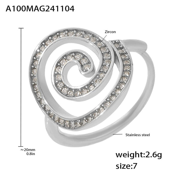 Handmade Swirl Zircon Side Opening Stainless Steel Pvd Plated 18K Gold Finger Ring Geometric Design For Women