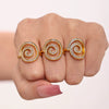 Handmade Swirl Zircon Side Opening Stainless Steel Pvd Plated 18K Gold Finger Ring Geometric Design For Women