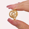 Handmade Swirl Zircon Side Opening Stainless Steel Pvd Plated 18K Gold Finger Ring Geometric Design For Women