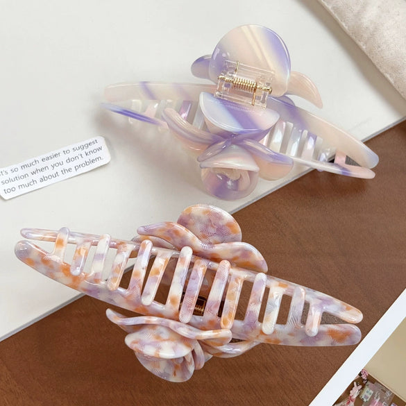 Handmade Threedimensional Twin Flower Acetate Hair Clip For Women