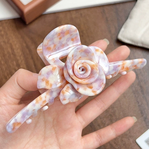 Handmade Threedimensional Twin Flower Acetate Hair Clip For Women