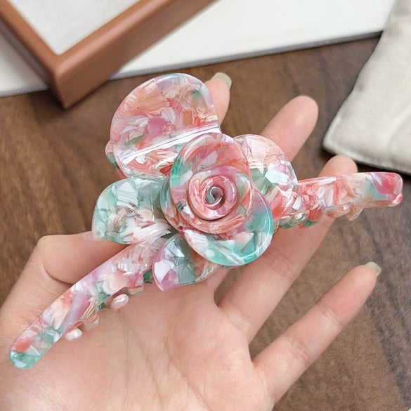 Handmade Threedimensional Twin Flower Acetate Hair Clip For Women