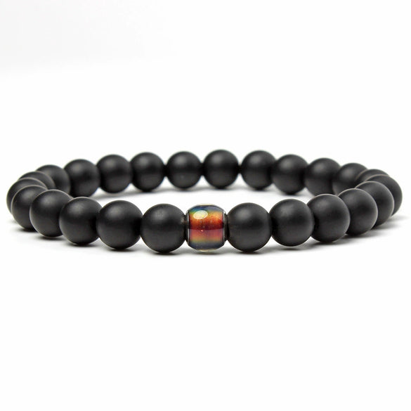 Handmade Tiger Eye And Volcanic Stone Beaded Bracelet With Color Changing Mood Beads Unisex Geometric Design