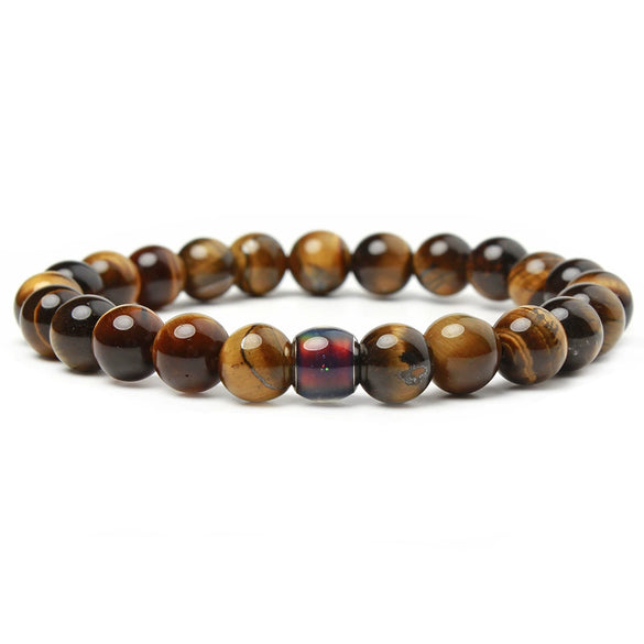 Handmade Tiger Eye And Volcanic Stone Beaded Bracelet With Color Changing Mood Beads Unisex Geometric Design