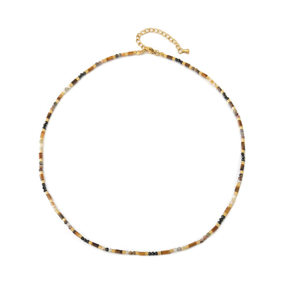 Handmade Tiger Eye Stone And Black Spinel Geometric Clavicle Chain Necklace