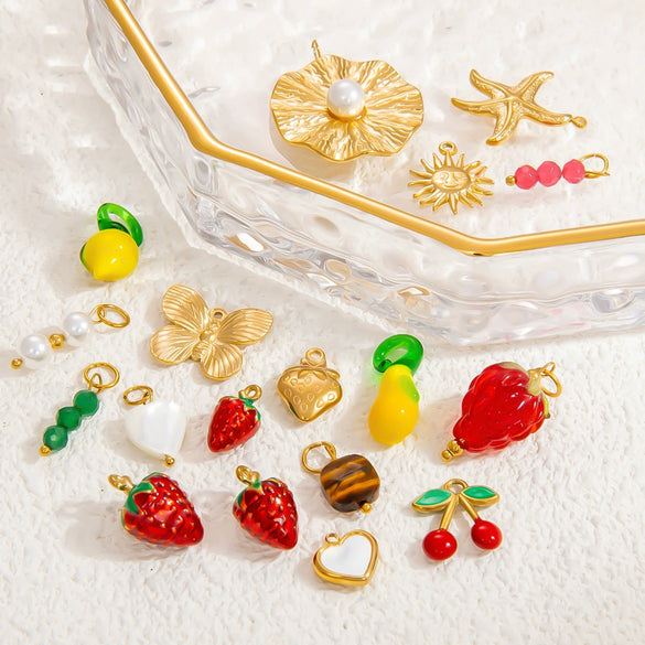 Handmade Titanium Steel And Stainless Steel Accessories Electroplated With 18K Gold In Strawberry And Starfish Shapes Necklace Earrings Pendant