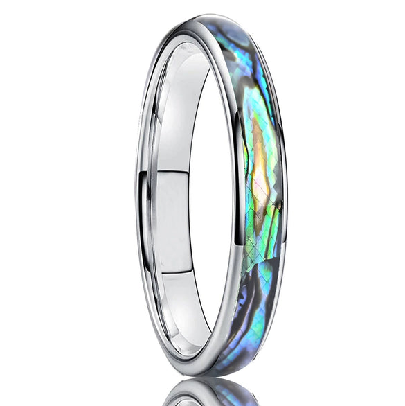 Handmade Tungsten Steel Couple Rings With Curved Surfaces And Fully Inlaid Shells Minimalist Geometric Unisex Jewelry