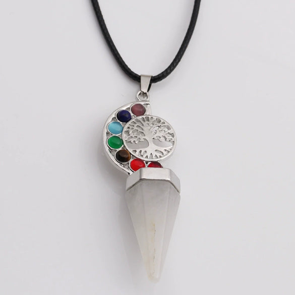Handmade Turquoise Tree Of Life Cone Pendant Necklace With Alloy Pendant And Wax Rope Chain Geometric Mori Style Unisex Jewelry