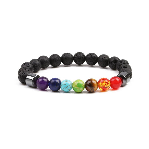 Handmade Unisex Black Gall Stone And Volcanic Stone Colorful Beaded Circle Bracelet