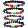 Handmade Unisex Black Gall Stone And Volcanic Stone Colorful Beaded Circle Bracelet