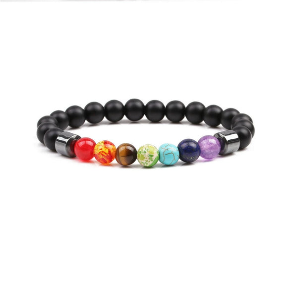 Handmade Unisex Black Gall Stone And Volcanic Stone Colorful Beaded Circle Bracelet