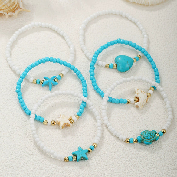Handmade Unisex Bohemian Style Bracelet And Anklet With Rice Beads Pine Stone Animal And Zodiac Pattern Heart Starfish Turtle Shape