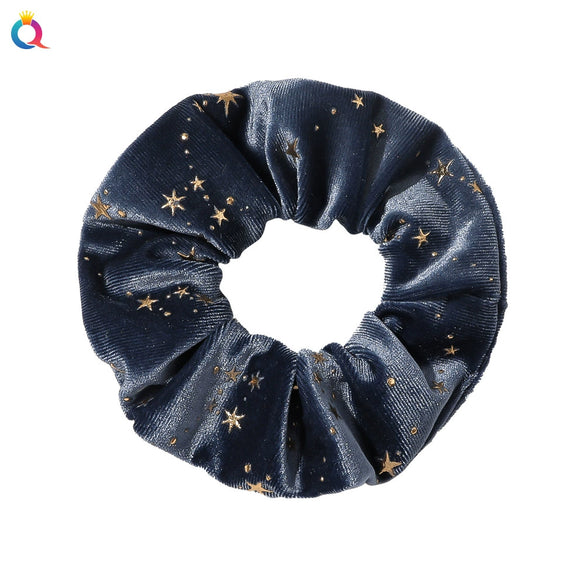 Handmade Velvet Hair Scrunchie With Gold Star Detail High Elasticity Cloth Hair Tie Accessory