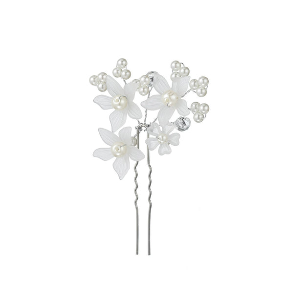 Handmade White Acrylic Flower Hairpin Alloy Bridal Hair Accessory For Wedding Banquet Party