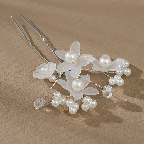 Handmade White Acrylic Flower Hairpin Alloy Bridal Hair Accessory For Wedding Banquet Party