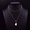 Handmade Women's Baroque Pearl And Green Agate Crystal Pendant Long Neck Collarbone Necklace With Geometric Design