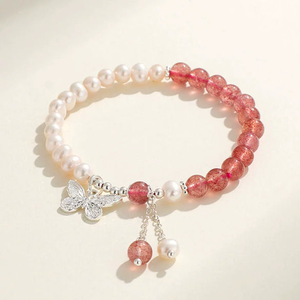 Handmade Women's Bracelet With Freshwater Pearl Southern Red Agate Aquamarine Beeswax And Rhombus Pattern