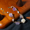Handmade Women's Bracelet With Natural Freshwater Pearl Purple Crystal And Diamond Pattern Electroplated