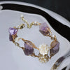 Handmade Women's Bracelet With Natural Freshwater Pearl Purple Crystal And Diamond Pattern Electroplated