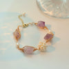 Handmade Women's Bracelet With Natural Freshwater Pearl Purple Crystal And Diamond Pattern Electroplated