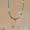 Handmade Women's Necklace With Czech Beads African Pine Glass Beads Red Agate Geometric Pattern Copper Pendant