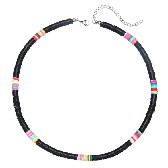 Handmade Women's Soft Ceramic Beaded Clavicle Necklace Geometric Style Stainless Steel And Clay
