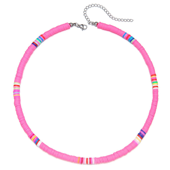 Handmade Women's Soft Ceramic Beaded Clavicle Necklace Geometric Style Stainless Steel And Clay