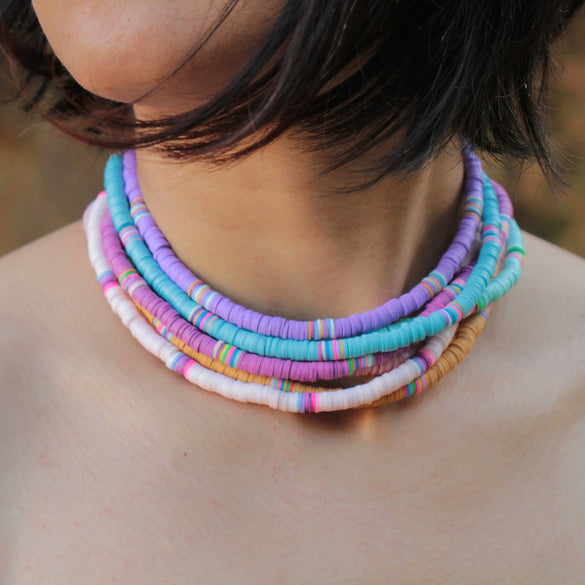 Handmade Women's Soft Ceramic Beaded Clavicle Necklace Geometric Style Stainless Steel And Clay