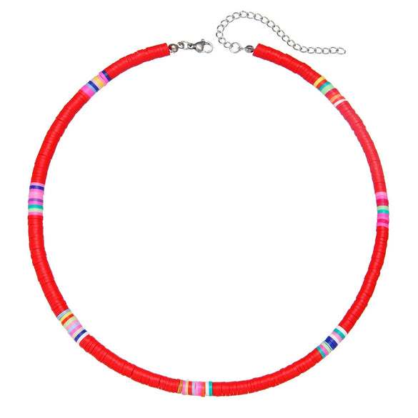 Handmade Women's Soft Ceramic Beaded Clavicle Necklace Geometric Style Stainless Steel And Clay