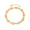 Handmade Women's Stainless Steel Crystal Zircon Bracelet Inlaid With Gyssophila Pvd Plated 18K True Gold Geometric Design