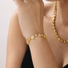 Handmade Women's Stainless Steel Crystal Zircon Bracelet Inlaid With Gyssophila Pvd Plated 18K True Gold Geometric Design